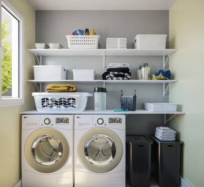 A organização do espaço da sua lavandaria pode dar vida a uma simples parede